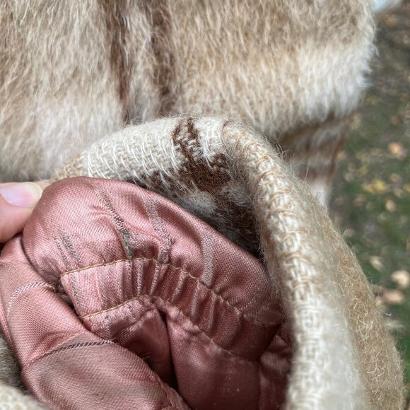 Lynn Pynn Pure Wool Long Winter Coat Vintage 60s Made in Canada Beige Plaid - Picture 9 of 16